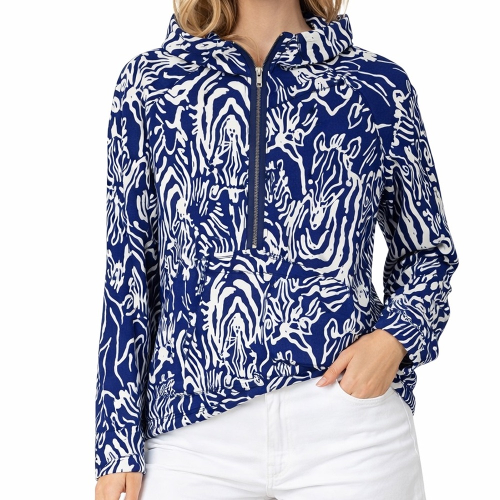 Lilly Pulitzer Skipper Popover‎ Navy Blue White Zebra Print XS